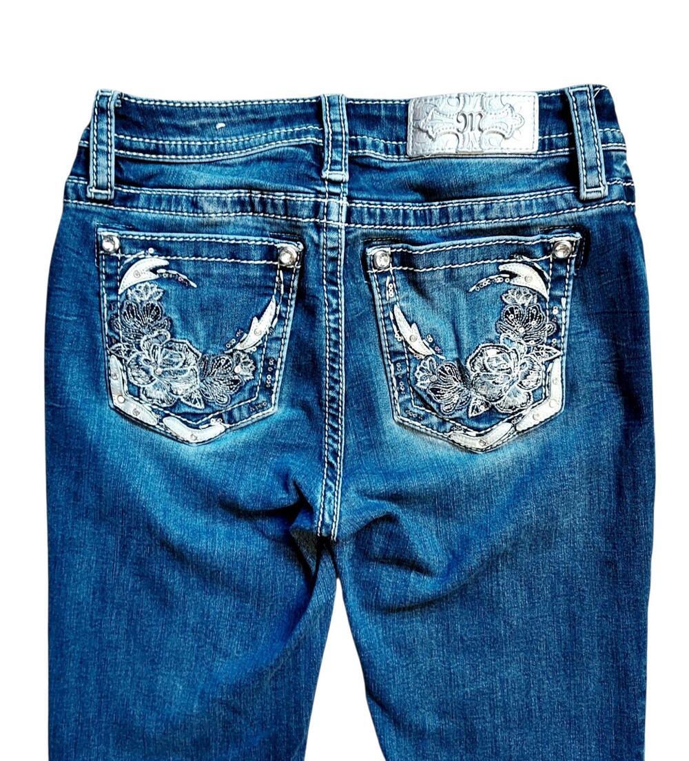 Miss Me Jeans Blooming Winter Rose Women's Bootcut Jeans Embellished Size 26